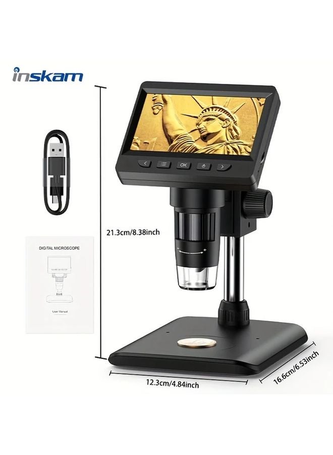 4.3 Inch Black 50 1200X HD Digital Microscope 8 LEDs Dual Power For Education Repair - Image 4